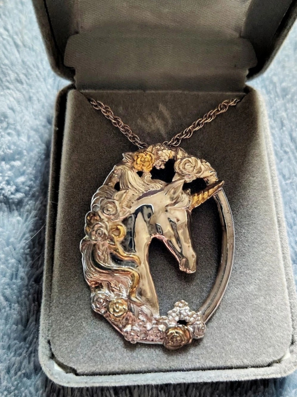 Gorham Sterling Silver Unicorn Pendant Necklace Silver & Gold